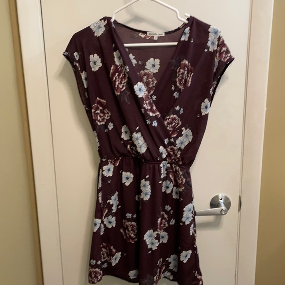 Charlotte Russe Purple Floral V-neck Mini Dress